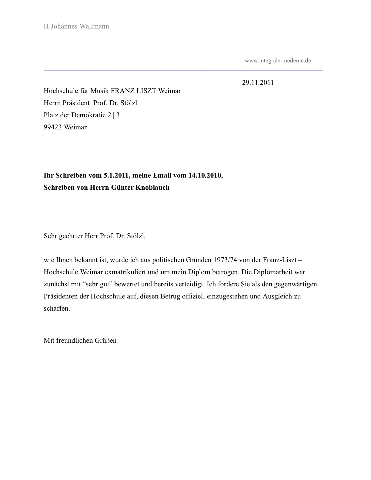 h johannes wallmann am 2911 2011 an den prsidenten der weimarer franz liszt - Biografiearbeit Muster h johannes wallmann am 2911 2011 an den prsidenten der weimarer franz liszt - Biografiearbeit Muster