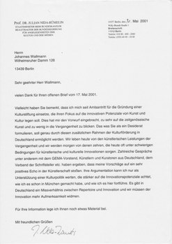 Antwort von Kultur-Staatsminister Nida-Rümelin