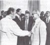 Hans Pischner nimmt mit Erich Honecker das Defilé der Vorsitzenden der DDR-Künstlerverbände ab, links Andrew Thorndike, Präsident der Film- und Fernsehschaffenden der DDR Hans Pischner nimmt mit Erich Honecker das Defilé der Vorsitzenden der DDR-Künstlerverbände ab, links Andrew Thorndike, Präsident der Film- und Fernsehschaffenden der DDR