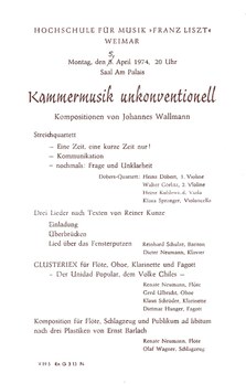 Programmzettel zu "Kammermusik unkonventionell" 5.4. 1974